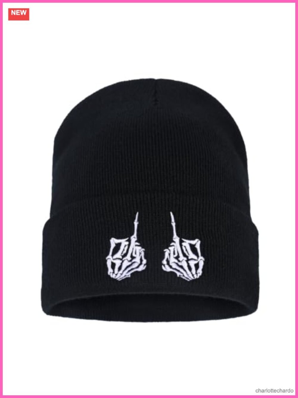 Embroidered Skeleton Beanie Hat Winter Stretch Knit Skull Cap Unisex